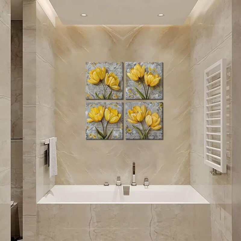 Wall HDQ Office Wall Decor Flower and Bird Wall Art Picture Print on Canvas Modern Painting Artwork for Bedroom Living Room Bathroom Home Decor Gifts Framed Ready to Hang(16''W x 16''H x4) - Image 3