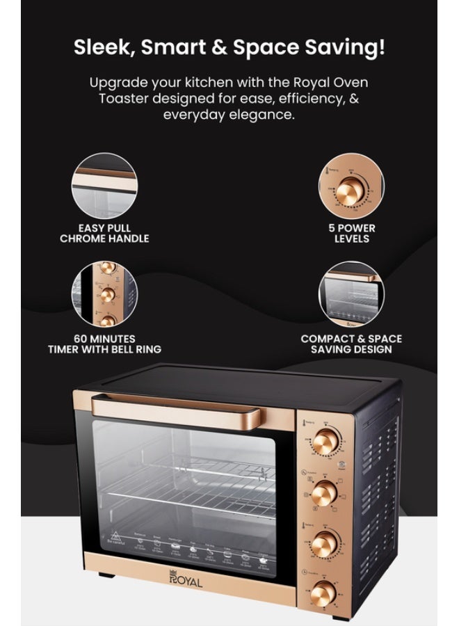 Royal Electric Oven Toaster | Capacity: 60 Liter | Power: 220-240V  50/60Hz | Watts: 1900W With BS plug | Luxury Panel | Adjustable Temperature70~250°C | 60 Minutes Timer with Bell Ring 60 L 1900 W RA-OT6032 Bronze - Image 3