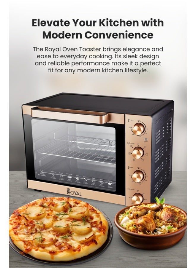 Royal Electric Oven Toaster | Capacity: 60 Liter | Power: 220-240V  50/60Hz | Watts: 1900W With BS plug | Luxury Panel | Adjustable Temperature70~250°C | 60 Minutes Timer with Bell Ring 60 L 1900 W RA-OT6032 Bronze - Image 2