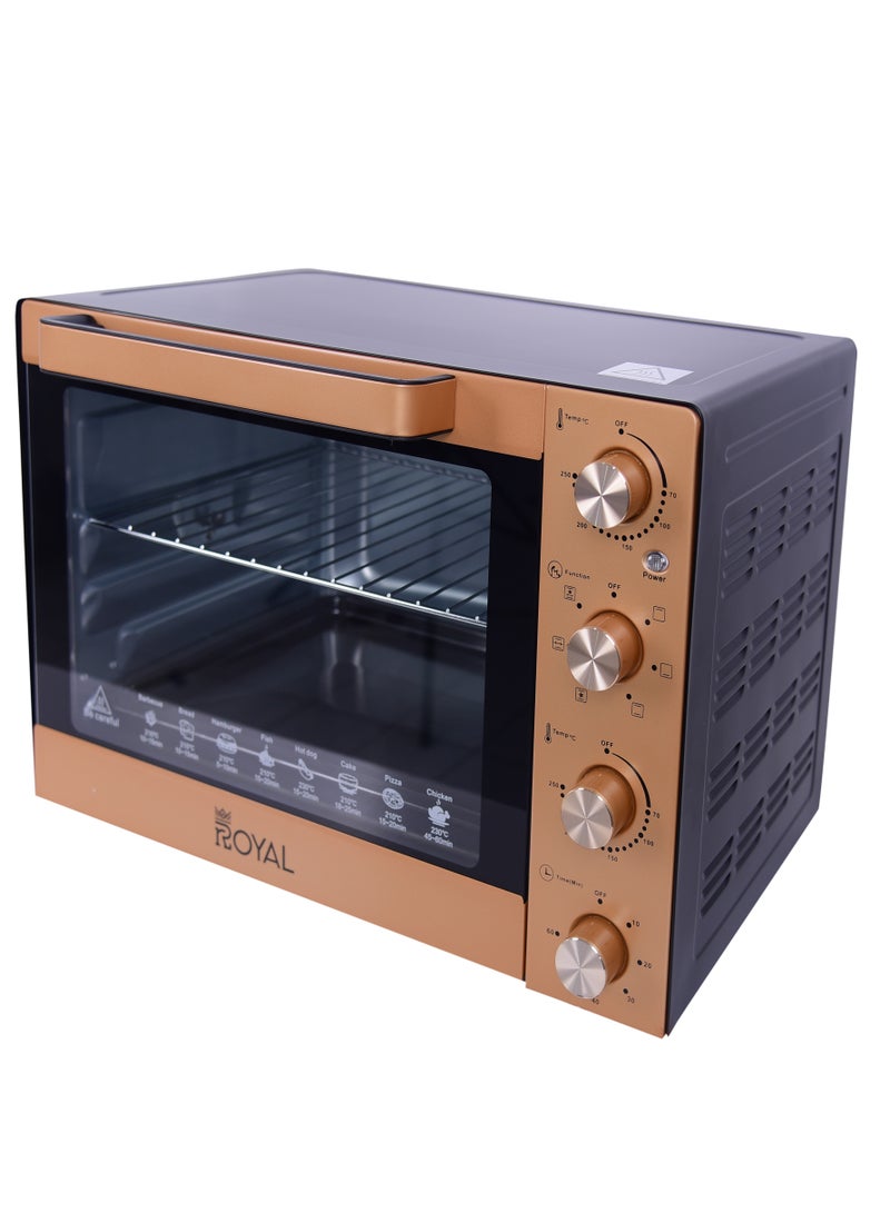 Royal Electric Oven Toaster | Capacity: 60 Liter | Power: 220-240V  50/60Hz | Watts: 1900W With BS plug | Luxury Panel | Adjustable Temperature70~250°C | 60 Minutes Timer with Bell Ring 60 L 1900 W RA-OT6032 Bronze - Image 5
