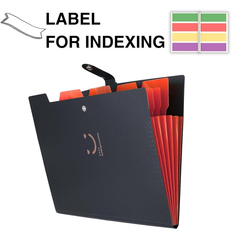 sps 5 Pocket Expanding File Folder Smile Design - Fits A4 & Letter Size Document Organizer, Accordion File Folders, File Holder for Office, School & Home Use - Orange - Image 3
