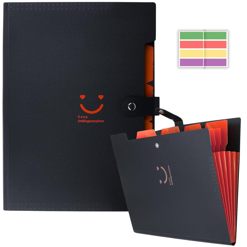 sps 5 Pocket Expanding File Folder Smile Design - Fits A4 & Letter Size Document Organizer, Accordion File Folders, File Holder for Office, School & Home Use - Orange - Image 1