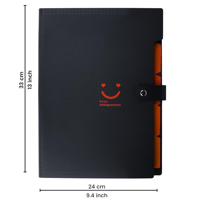 sps 5 Pocket Expanding File Folder Smile Design - Fits A4 & Letter Size Document Organizer, Accordion File Folders, File Holder for Office, School & Home Use - Orange - Image 2