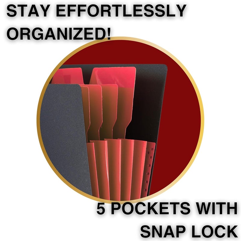 sps 5 Pocket Expanding File Folder Smile Design - Fits A4 & Letter Size Document Organizer, Accordion File Folders, File Holder for Office, School & Home Use - Orange - Image 5