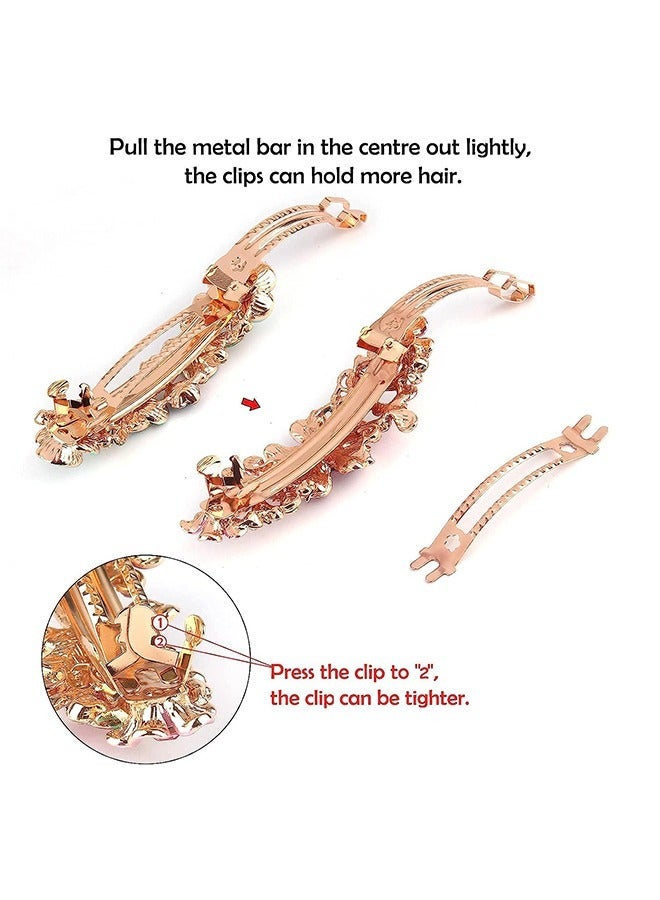 Lacquer Flower Rhinestone Hair Clips, Colorfast Metal Gold Snap Flower Hair Clips, French Barrette Hair Accessories For Women Girls(Purple) - Image 3