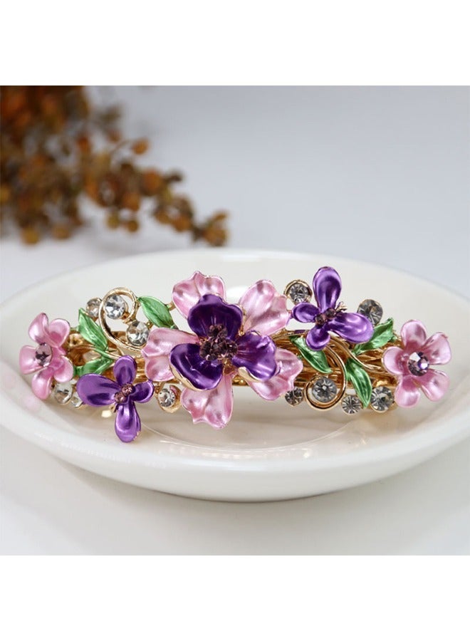 Lacquer Flower Rhinestone Hair Clips, Colorfast Metal Gold Snap Flower Hair Clips, French Barrette Hair Accessories For Women Girls(Purple) - Image 5