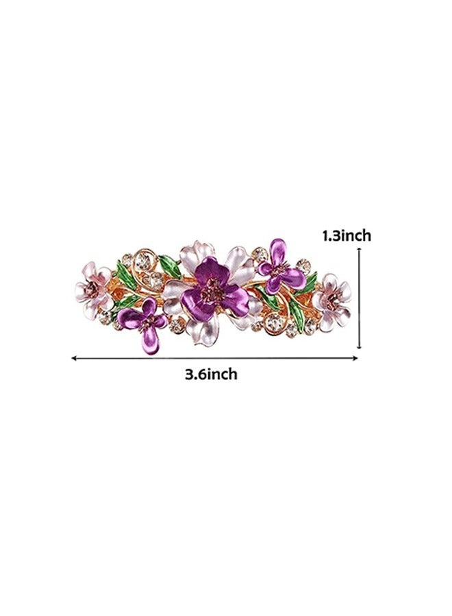 Lacquer Flower Rhinestone Hair Clips, Colorfast Metal Gold Snap Flower Hair Clips, French Barrette Hair Accessories For Women Girls(Purple) - Image 2