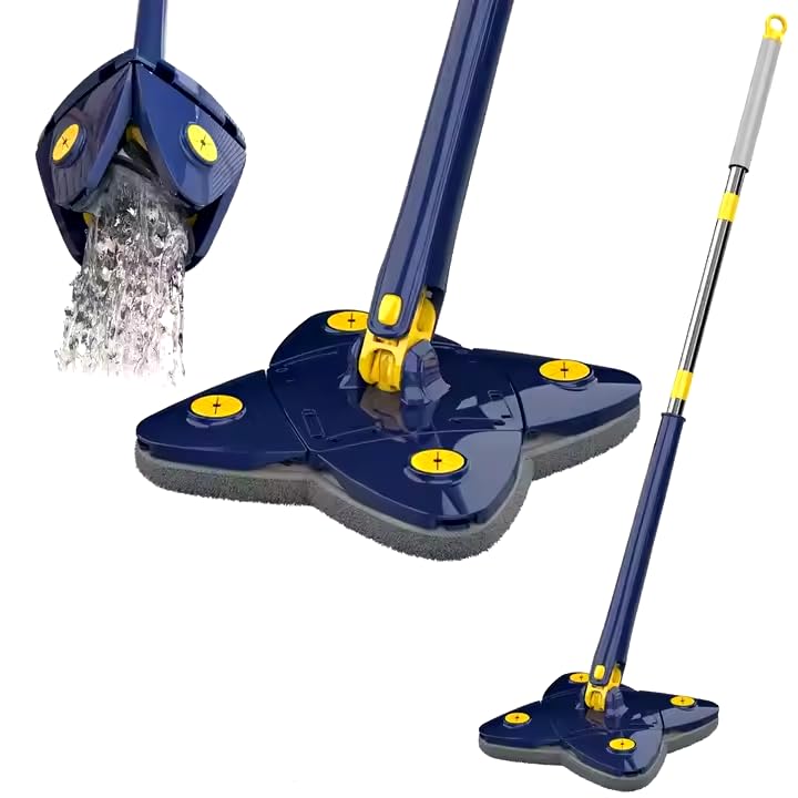 KLVS 360 SelfSqueeze Rotatable Mop Adjustable Multifunctional Cleaning Mop with Stainless Steel Long Handle PushPull Squeezing Mechanism FourLeaf Shape - Image 1