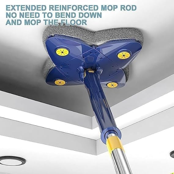 KLVS 360 SelfSqueeze Rotatable Mop Adjustable Multifunctional Cleaning Mop with Stainless Steel Long Handle PushPull Squeezing Mechanism FourLeaf Shape - Image 4