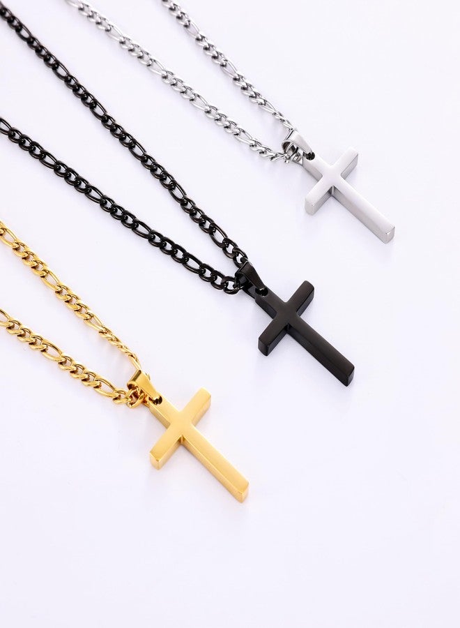 Fiusem Silver Tone Cross Necklace for Men, Stainless Steel Mens Cross Necklaces with 3.5mm Figaro Chain, Pendant Chain 16-24 Inches, 20 Inches, Stainless Steel, No Gemstone - Image 5