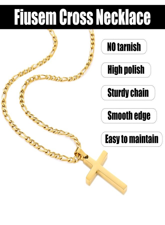 Fiusem Silver Tone Cross Necklace for Men, Stainless Steel Mens Cross Necklaces with 3.5mm Figaro Chain, Pendant Chain 16-24 Inches, 20 Inches, Stainless Steel, No Gemstone - Image 4