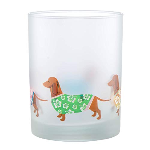 Culver Tropical Decorated Frosted Double Old Fashioned Tumbler Glasses, 13.5-Ounce, Gift Boxed Set of 2 (Luau Dachshunds Dogs) - Image 2