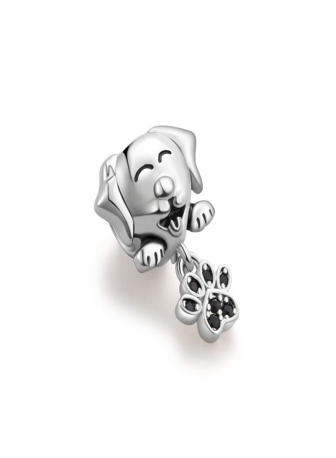 QeenseKc Dog Head Paw Print Charm for Pandora Bracelet Pave Cubic Zirconia Bead Birthday Gift - Image 2