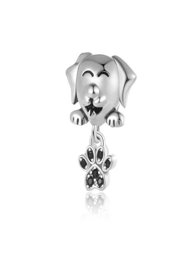 QeenseKc Dog Head Paw Print Charm for Pandora Bracelet Pave Cubic Zirconia Bead Birthday Gift - Image 1