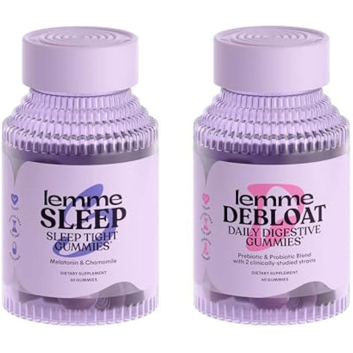 Lemme حزمة النوم والتخلص من الانتفاخ - حلوى النوم، مساعدة ليلية خالية من الأدوية وحلوى التخلص من الانتفاخ لصحة الجهاز الهضمي والأمعاء، بروبيوتيك وبريبايوتيك - خالية من الغلوتين، خالية من الجيلاتين، غير معدلة وراثيًا - 60 حبة لكل منها - Image 1