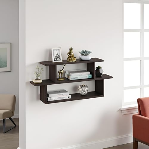 FURNEASER Midely Modern Engineered Wood Wall Shelf for Living & Bedroom | Decorative Floating Wall Mounted Rack for Storage & Home Décor | Display Bookshelf, Showpiece (Wenge) - Image 1