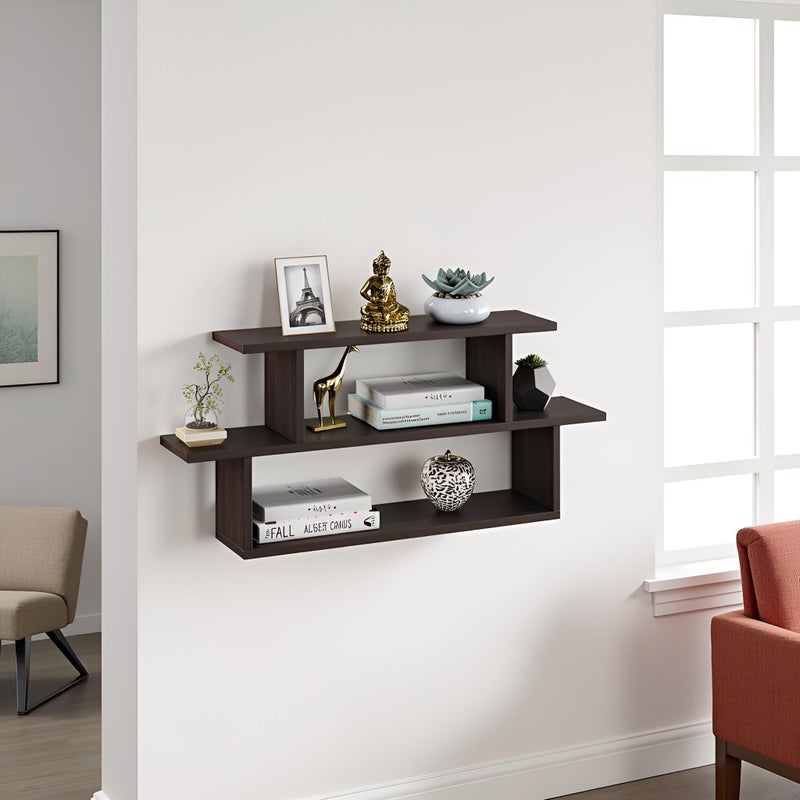 FURNEASER Midely Modern Engineered Wood Wall Shelf for Living & Bedroom | Decorative Floating Wall Mounted Rack for Storage & Home Décor | Display Bookshelf, Showpiece (Wenge) - Image 5