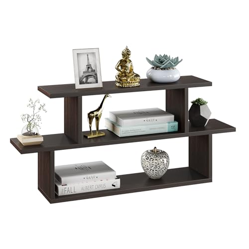 FURNEASER Midely Modern Engineered Wood Wall Shelf for Living & Bedroom | Decorative Floating Wall Mounted Rack for Storage & Home Décor | Display Bookshelf, Showpiece (Wenge) - Image 3