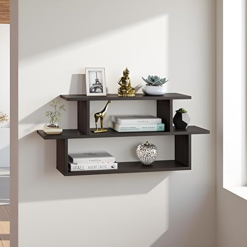 FURNEASER Midely Modern Engineered Wood Wall Shelf for Living & Bedroom | Decorative Floating Wall Mounted Rack for Storage & Home Décor | Display Bookshelf, Showpiece (Wenge) - Image 2