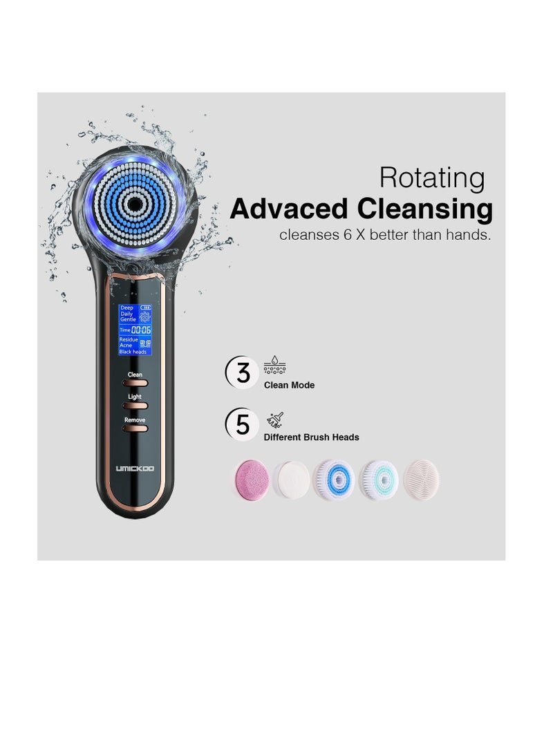 Excefore Face Scrubber Exfoliator with LCD Screen, Rechargeable Facial Cleansing Brush IPX7 Waterproof, 3 in 1 Blackhead Remover Vacuum for Exfoliating, Massaging and Deep Pore Cleansing, Black  - Image 5