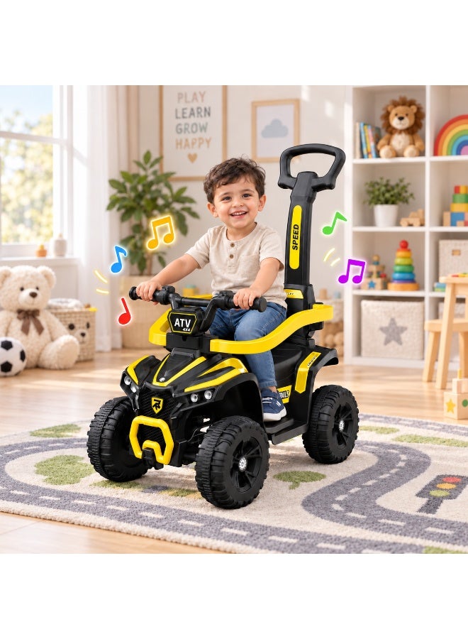 Lovely Baby Ride-On Push Car for Kids  with Parent Handle, Safety Guard, Music, Lights, USB & Bluetooth, Toddler Ride-On Toy for Ages 1–4 Years – Yellow - Image 1