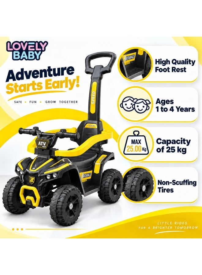 Lovely Baby Ride-On Push Car for Kids  with Parent Handle, Safety Guard, Music, Lights, USB & Bluetooth, Toddler Ride-On Toy for Ages 1–4 Years – Yellow - Image 4