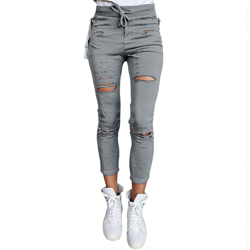 Upgraded Women Ripped Slim Pants Black S Size No See Through Deep Pocket Durable - Image 2