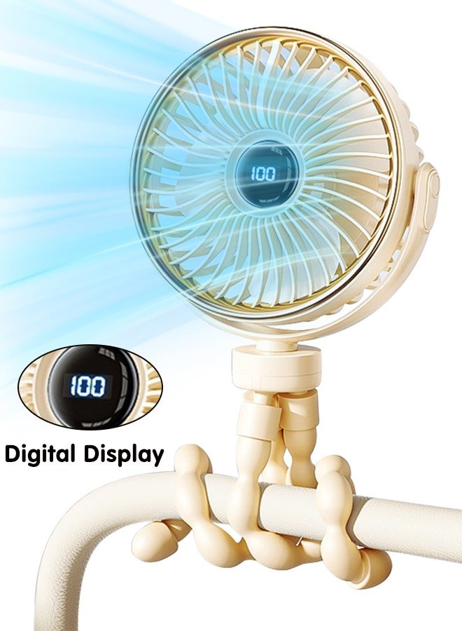 Loquat Portable Baby Stroller Fans, Rechargeable Fan with Digital Display, Clip On Fan with 5-Speed Adjustment for Stroller and Car Seat - Image 1