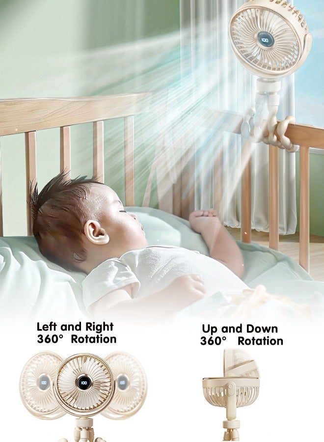 Loquat Portable Baby Stroller Fans, Rechargeable Fan with Digital Display, Clip On Fan with 5-Speed Adjustment for Stroller and Car Seat - Image 4