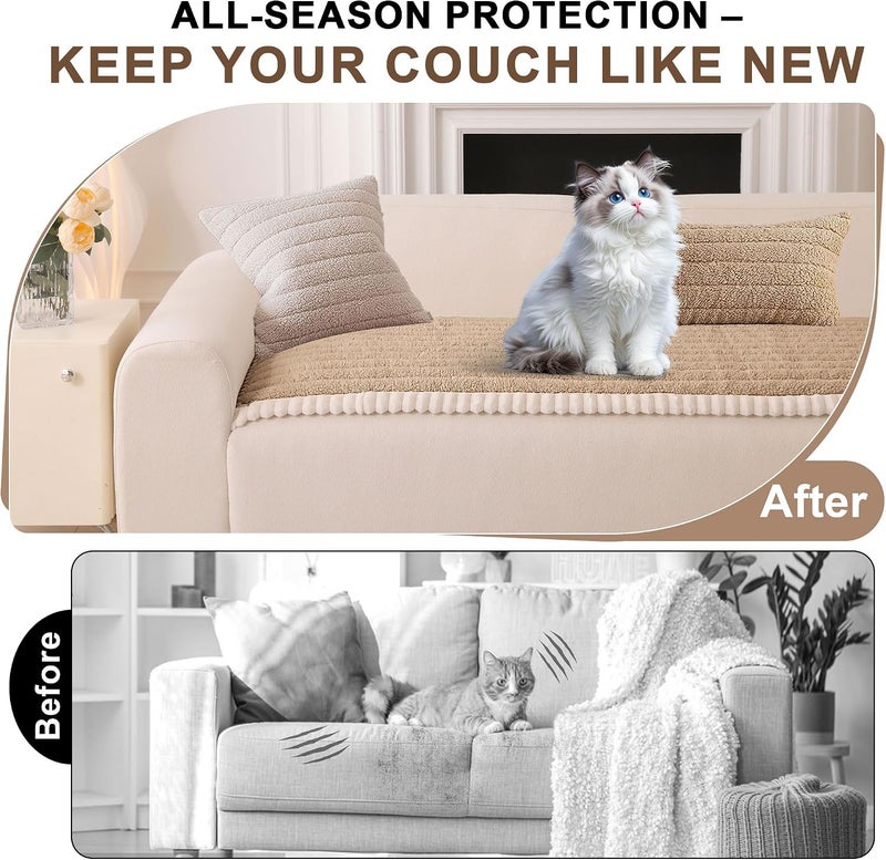 OTOB Couch Covers for Sofa Pet Friendly, Washable & Non Slip Fuzzy Dog Couch Cover Sofa Slipcovers Love Seat, Soft Plush Cozy Furniture Protector Cushion Mat, All Seasons (Khaki, 27.6" x 59.1") - Image 4