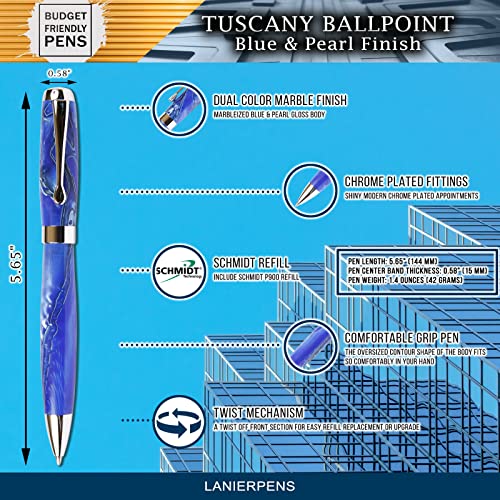 Lanier Pens Tuscany Blue & Pearl Ballpoint Pen - Marbleized Gloss Body - Image 3