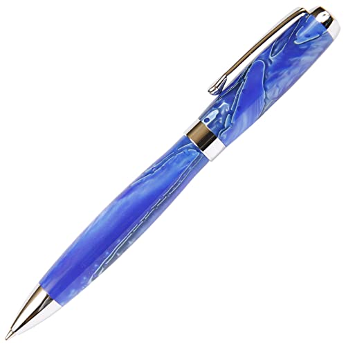 Lanier Pens Tuscany Blue & Pearl Ballpoint Pen - Marbleized Gloss Body - Image 2