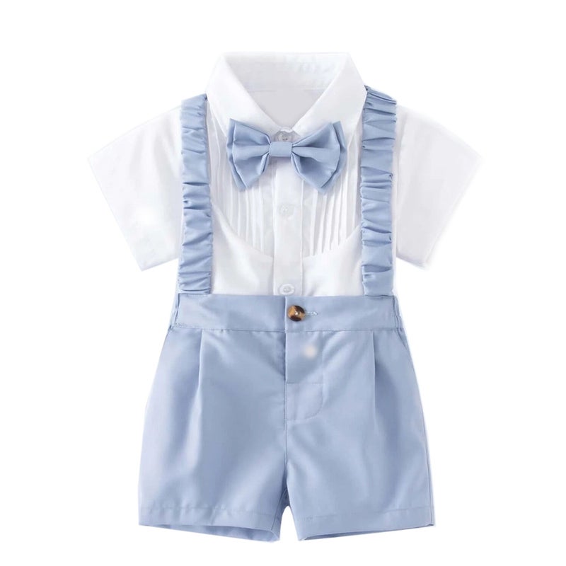 Pure Color childrens performance clothing cross-border summer new short-sleeved shorts childrens clothing baby overalls bow suit generation hair Sky Blue