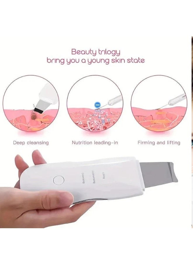Generic Skin Scrubber Spatula Blackhead Remover Vacuum Pore Cleaner with 3 Ultrasonic Modes Facial Lifting Tool Comedones Extractor for Facial Cleansing/Moisturizing/Lifting with USB Charger  - Image 3