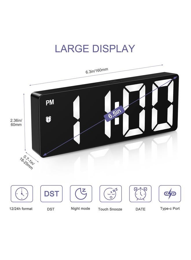 OQIMAX Digital Clock, Alarm Clocks with 6.5' Large Display, Touch Snooze, LED Desk Clock with 4 Adjustable Brightness, 12/24H, Digital Alarm Clock with DST, Easy to Set for Home, Office, Gifts - Image 2