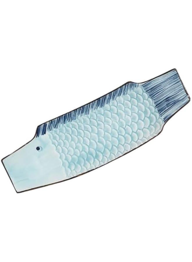 Arabest Sky-blue Ceramics Sushi Roller Boat Serving Tray Nut Server Jewelry Dish Chopsticks Dipper Bowls Water Bowl Dinnerware Making Buffet Rice Paper Fish Sashimi Plate.  - Image 1