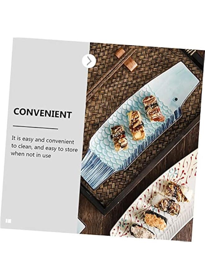 Arabest Sky-blue Ceramics Sushi Roller Boat Serving Tray Nut Server Jewelry Dish Chopsticks Dipper Bowls Water Bowl Dinnerware Making Buffet Rice Paper Fish Sashimi Plate.  - Image 3