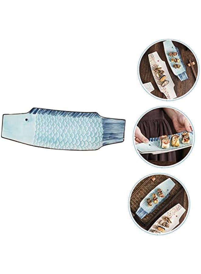 Arabest Sky-blue Ceramics Sushi Roller Boat Serving Tray Nut Server Jewelry Dish Chopsticks Dipper Bowls Water Bowl Dinnerware Making Buffet Rice Paper Fish Sashimi Plate.  - Image 5