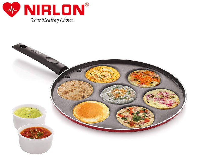 NIRLON Non Stick Aluminium 7 Cavity Appam/Uttapam/Pan Cake Maker Uttapam Tawawith Handle - Image 5