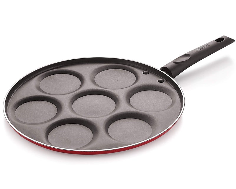 NIRLON Non Stick Aluminium 7 Cavity Appam/Uttapam/Pan Cake Maker Uttapam Tawawith Handle - Image 1