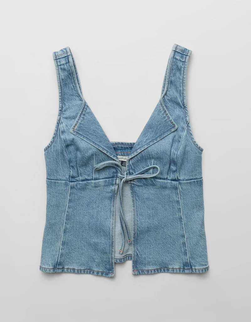 American Eagle  AE Denim Tie-Front Top for Women | Best Price UAE