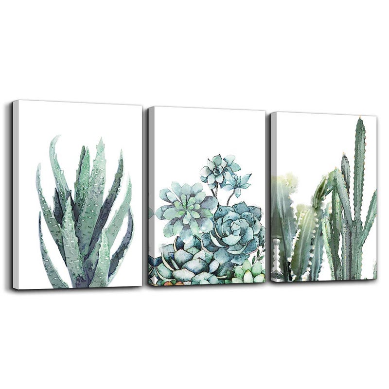 TTHYUEWS Canvas Wall Art For Living Room Bathroom Wall Decor For Bedroom Kitchen Artwork Canvas Prints Green Plant Flowers Painting 12" X 16" 3 Pieces Modern Framed Office Home Decorations Family Picture - Image 1