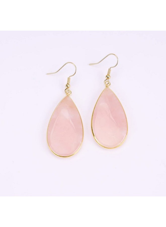BaubleStar - Natural Crystal Healing Birth Stone Statement Drop Earrings Pink Teardrop Quartz Dangle Gold Fashion Jewelry For Women - Image 1