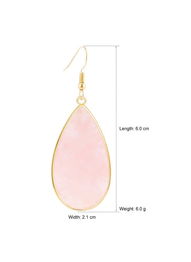 BaubleStar - Natural Crystal Healing Birth Stone Statement Drop Earrings Pink Teardrop Quartz Dangle Gold Fashion Jewelry For Women - Image 1