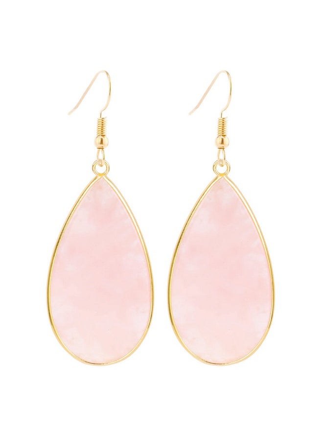 BaubleStar - Natural Crystal Healing Birth Stone Statement Drop Earrings Pink Teardrop Quartz Dangle Gold Fashion Jewelry For Women - Image 1