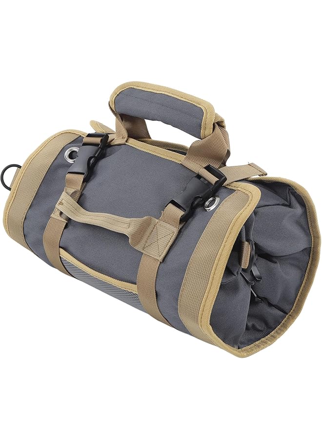 PROMASS promass Roll Up Tool Bag, Portable Tool Bag with 3 Detachable Pouch, Heavy Duty Oxford Cloth Tool Roll Bag for Mechanic Electrician Carpenter (Grey)  - Image 1
