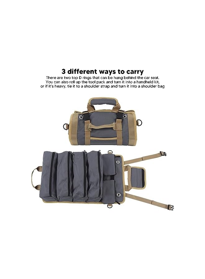 PROMASS promass Roll Up Tool Bag, Portable Tool Bag with 3 Detachable Pouch, Heavy Duty Oxford Cloth Tool Roll Bag for Mechanic Electrician Carpenter (Grey)  - Image 4
