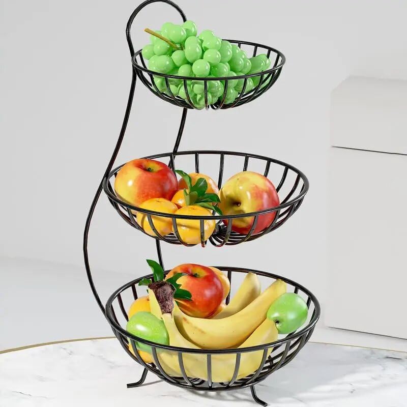 MOBDESK High Grade Stainless Steel 3Tier Fruit Vegetable Basket for Dining TableKitchen Countertop and Organizer Bowl Kitchen and Stand Holder Table Rack Tiered Shelf Kitchen Fruit Bowl Basket - Image 4