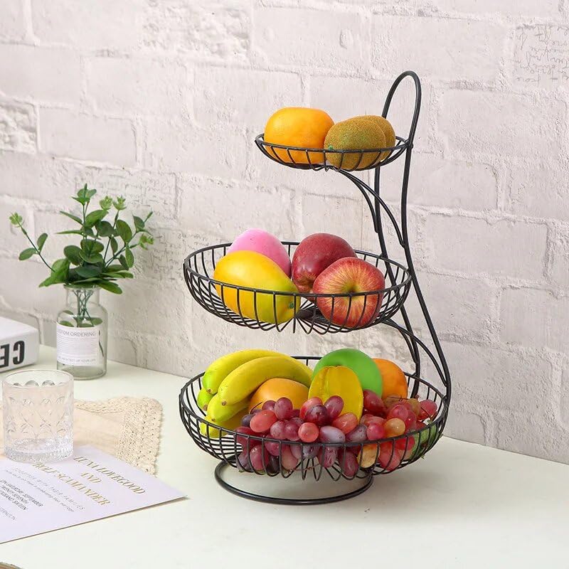 MOBDESK High Grade Stainless Steel 3Tier Fruit Vegetable Basket for Dining TableKitchen Countertop and Organizer Bowl Kitchen and Stand Holder Table Rack Tiered Shelf Kitchen Fruit Bowl Basket - Image 1