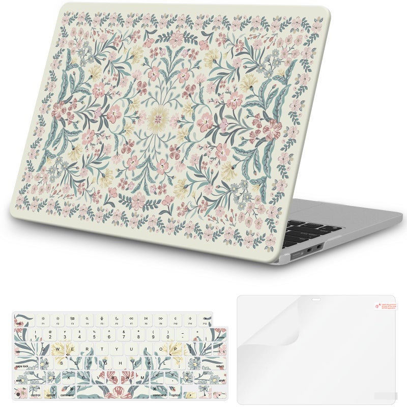 iCasso for M5 MacBook Air 13 inch Case 2026 2025-2022 M4 M3 M2 Model A3449 A3240 A3113 A2681, Sturdy Protective Pattern Hard Shell Case for Mac Air 13.6", Keyboard Cover + Screen Protector, Pink Boho - Image 1
